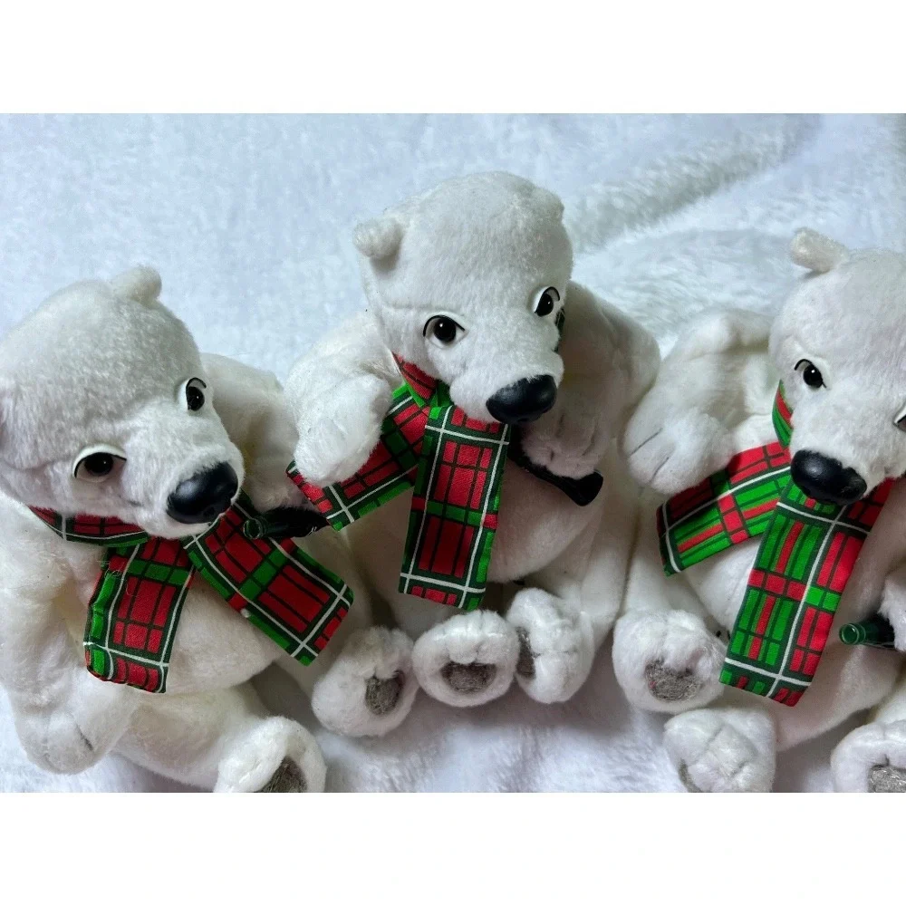 Coca-Cola Polar Bear Plush Set Christmas Holiday‎ Scarves Bean Bag 4-Piece